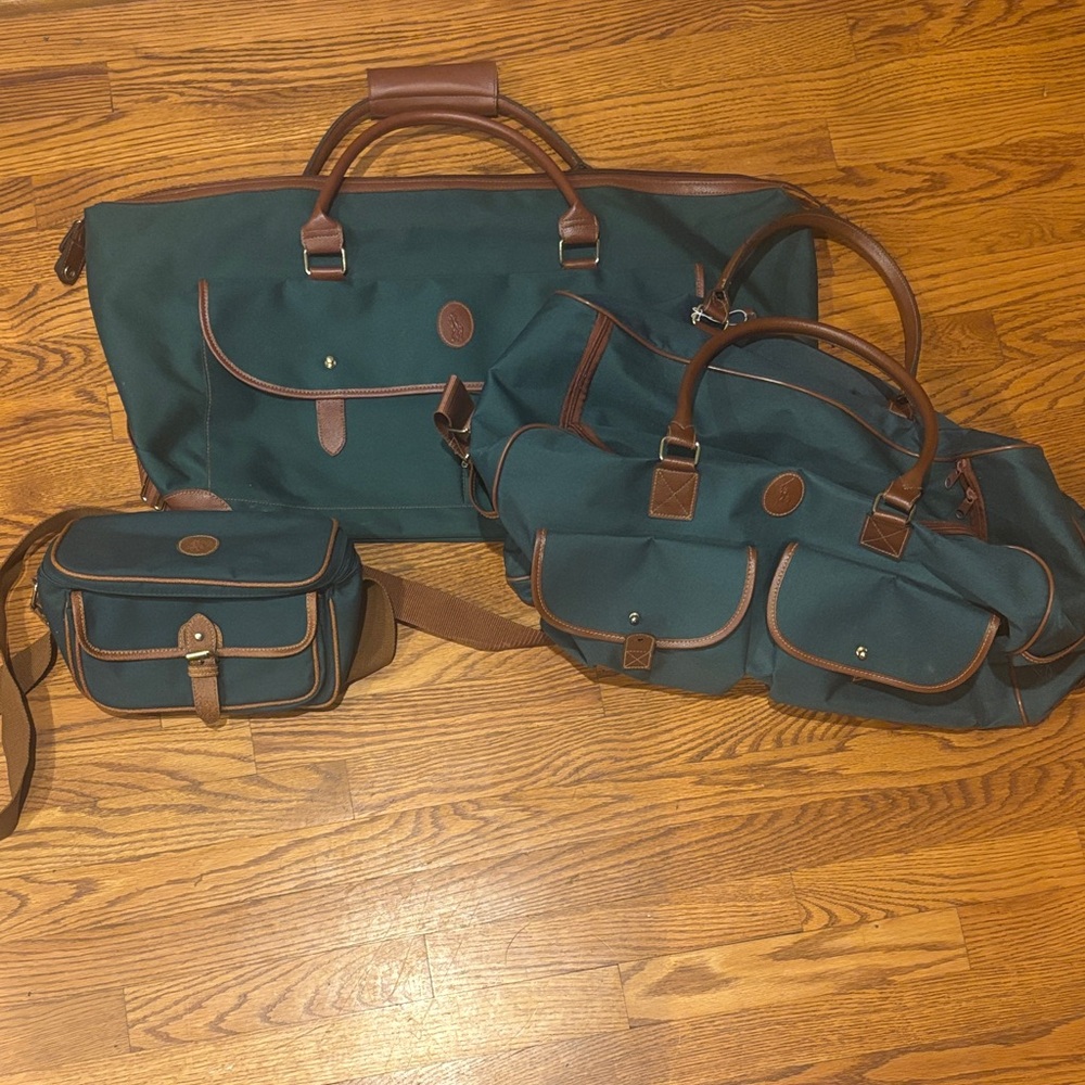 Polo Ralph Lauren Vintage Green Leather-Trimmed Bag Set